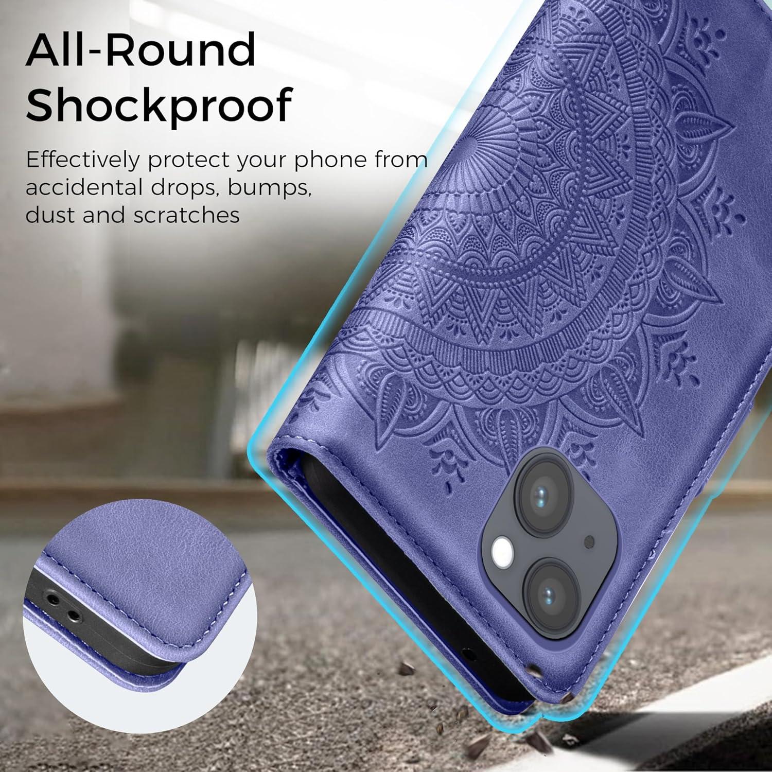 Lila iPhone 13 Flip Wallet PU Leder Hülle Kartenfach Magnet Ständer