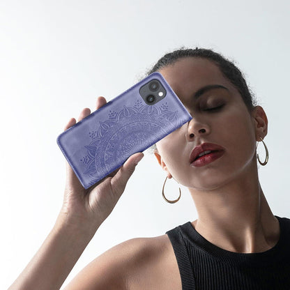 Lila iPhone 13 Multifunktion Wallet Flipcase PU Lederhülle