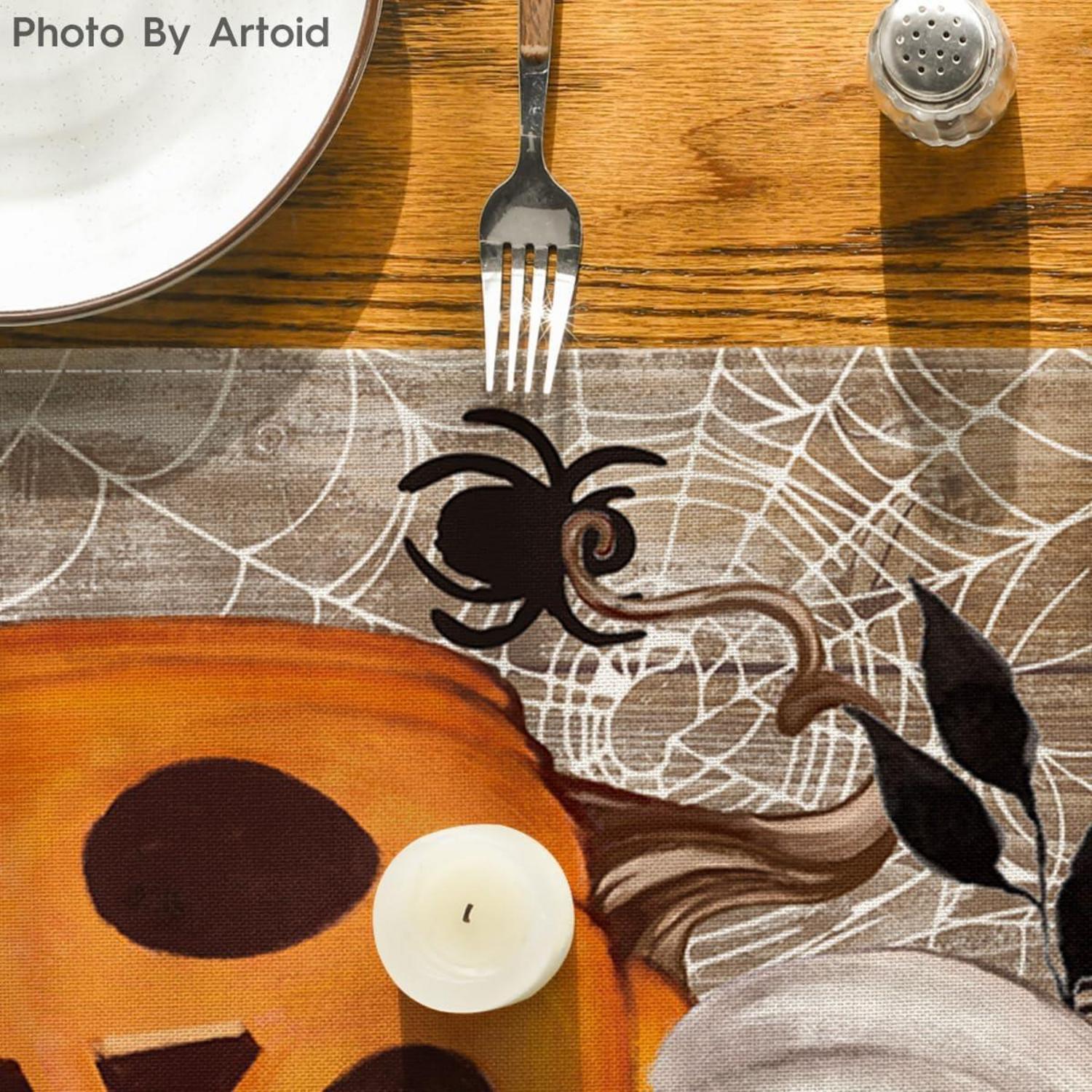 Halloween Tischläufer Herbst Dekor 40x100 cm Artoid Mode Spinnennetz Kürbisse