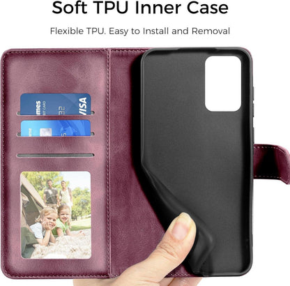 Samsung Galaxy A52S 5G Handyhülle Flip-Case PU Leder Ständer Wallet Weinrot