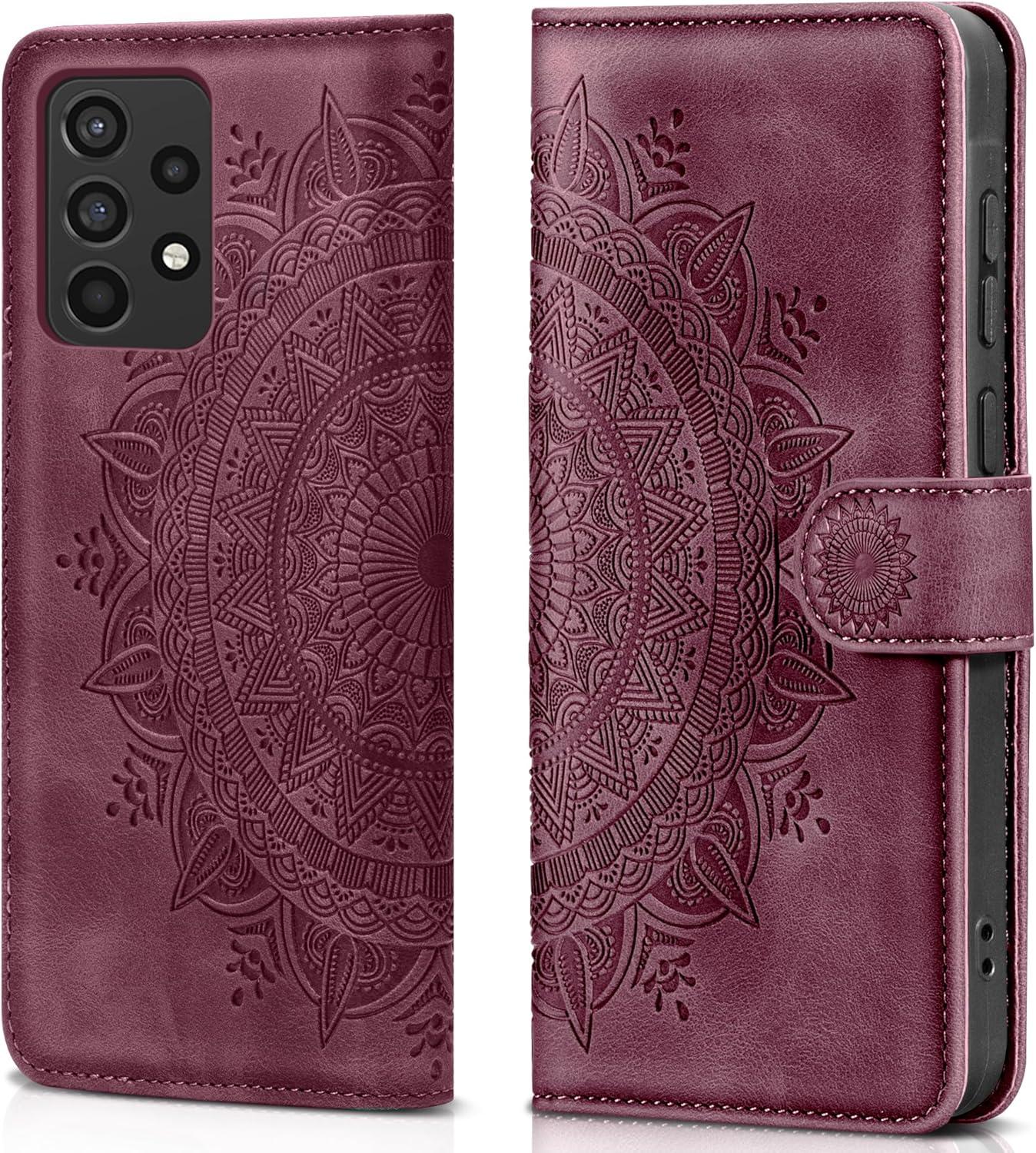 Samsung Galaxy A52S Handyhülle Flip PU Leder Wallet Case Weinrot