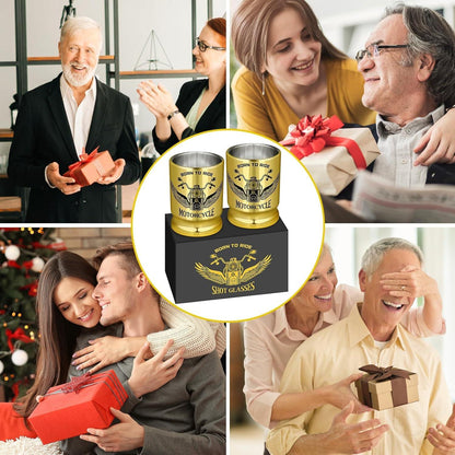 Motorrad-Schnapsgläser 2er-Set Geschenkbox