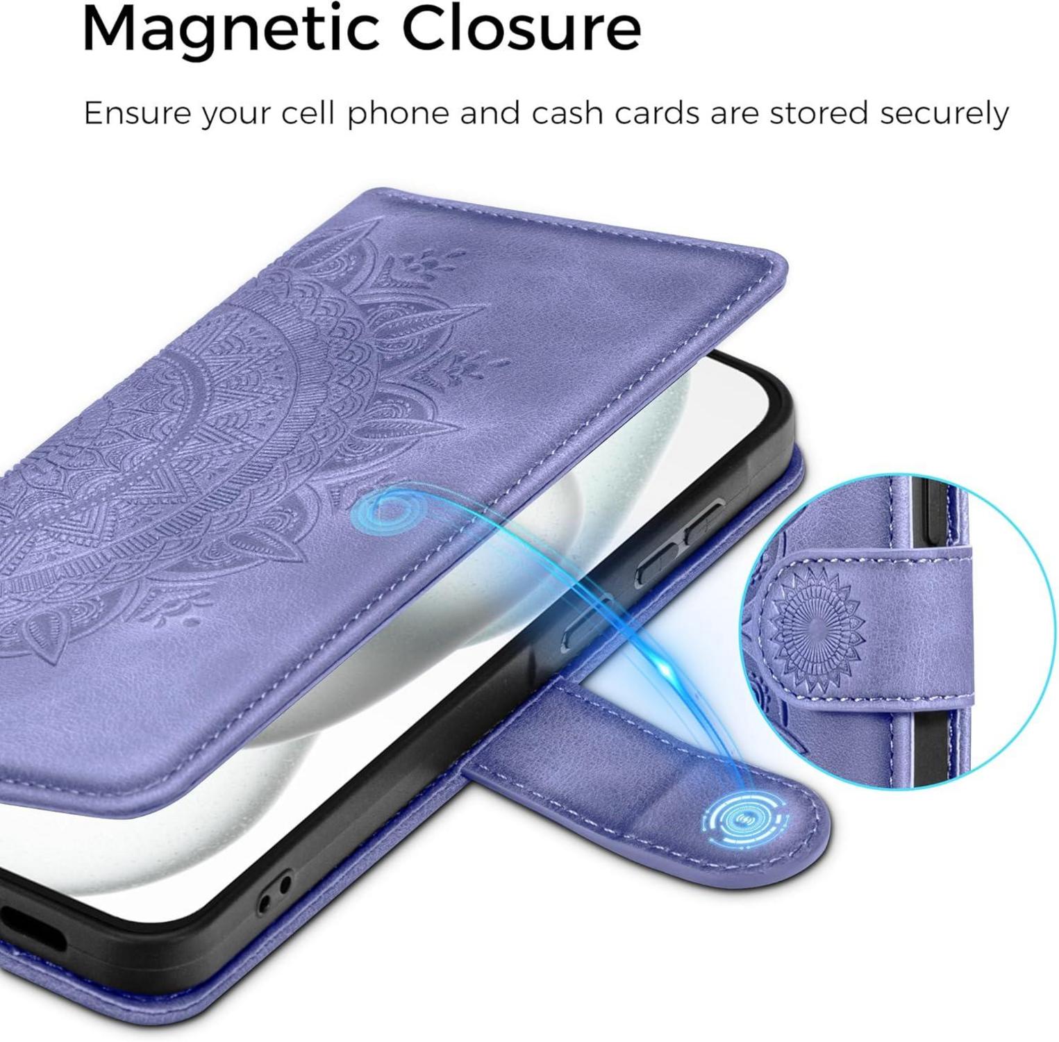 Lila iPhone 15 Hülle Wallet PU Leder Case mit Standfunktion & Kartenfach