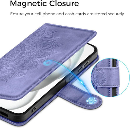 Lila iPhone 15 Hülle Wallet PU Leder Case mit Standfunktion & Kartenfach