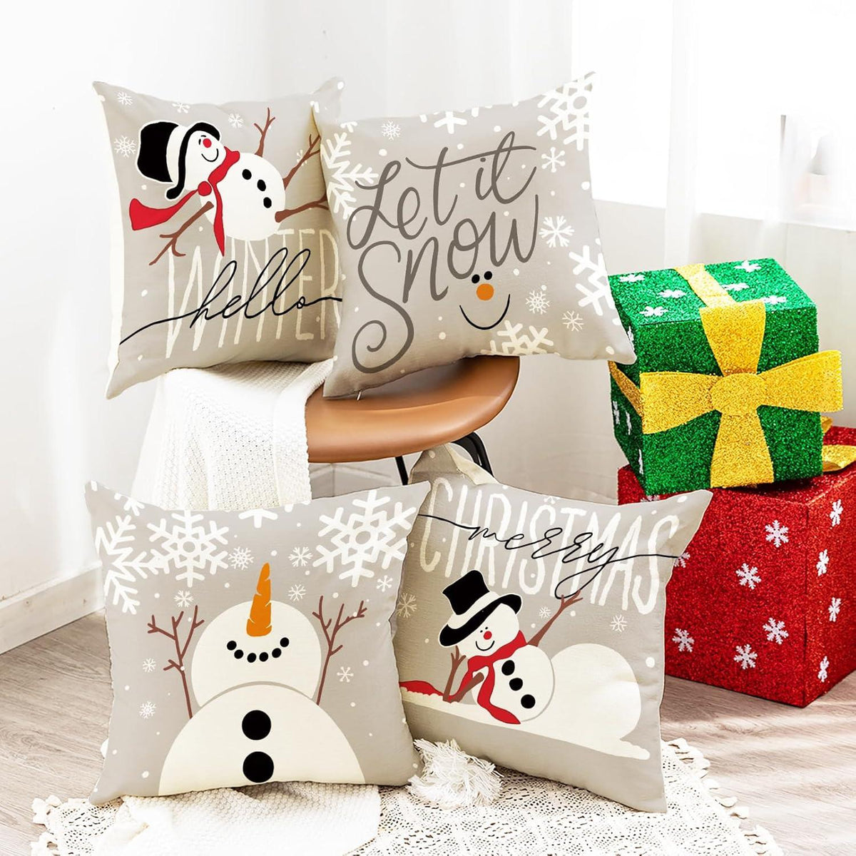 Weihnachtskissenbezüge 4er Set Weihnachtsdeko 45x45cm grau Festliche Weihnachten Decorations
