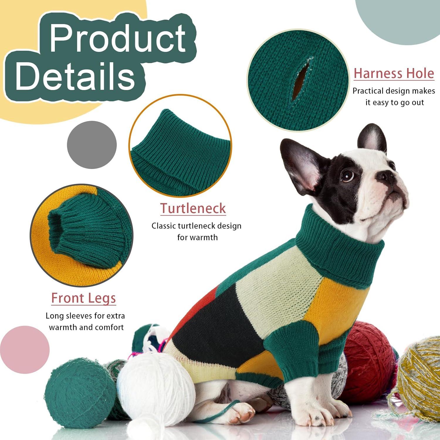 Hundepullover Rollkragen Farbblockierung Beine Warm Grün XL