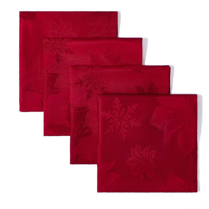 Weihnachtliche Jacquard-Servietten rot-blumig, 4er Set, 50x50cm