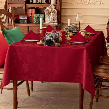 Weihnachtliche Jacquard-Servietten rot-blumig, 4er Set, 50x50cm