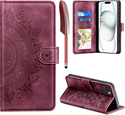 iPhone 15 Lederhülle Wallet PU Case