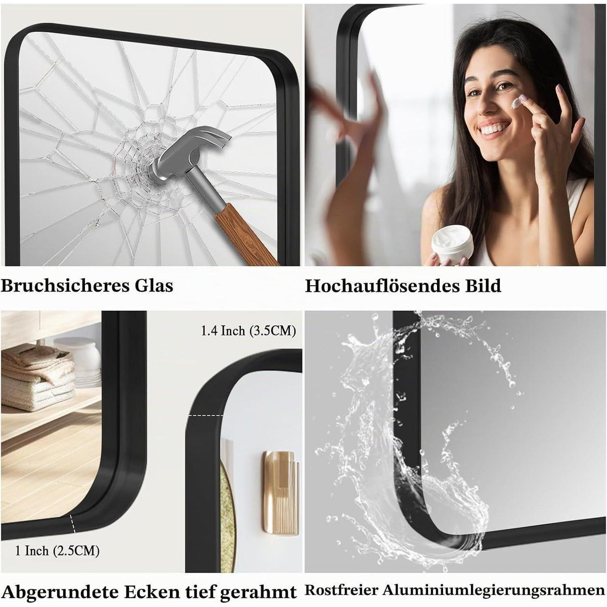 Moderner Wandspiegel 50x75 cm – Schwarzer Badezimmer Spiegel