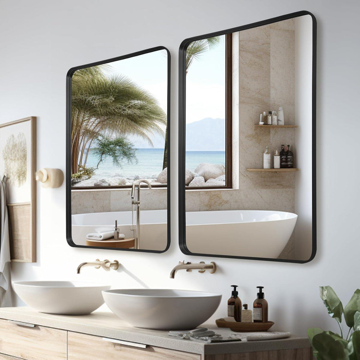 Wandspiegel Schwarz 75x100cm - Moderner Badezimmer Spiegel mit Zubehör