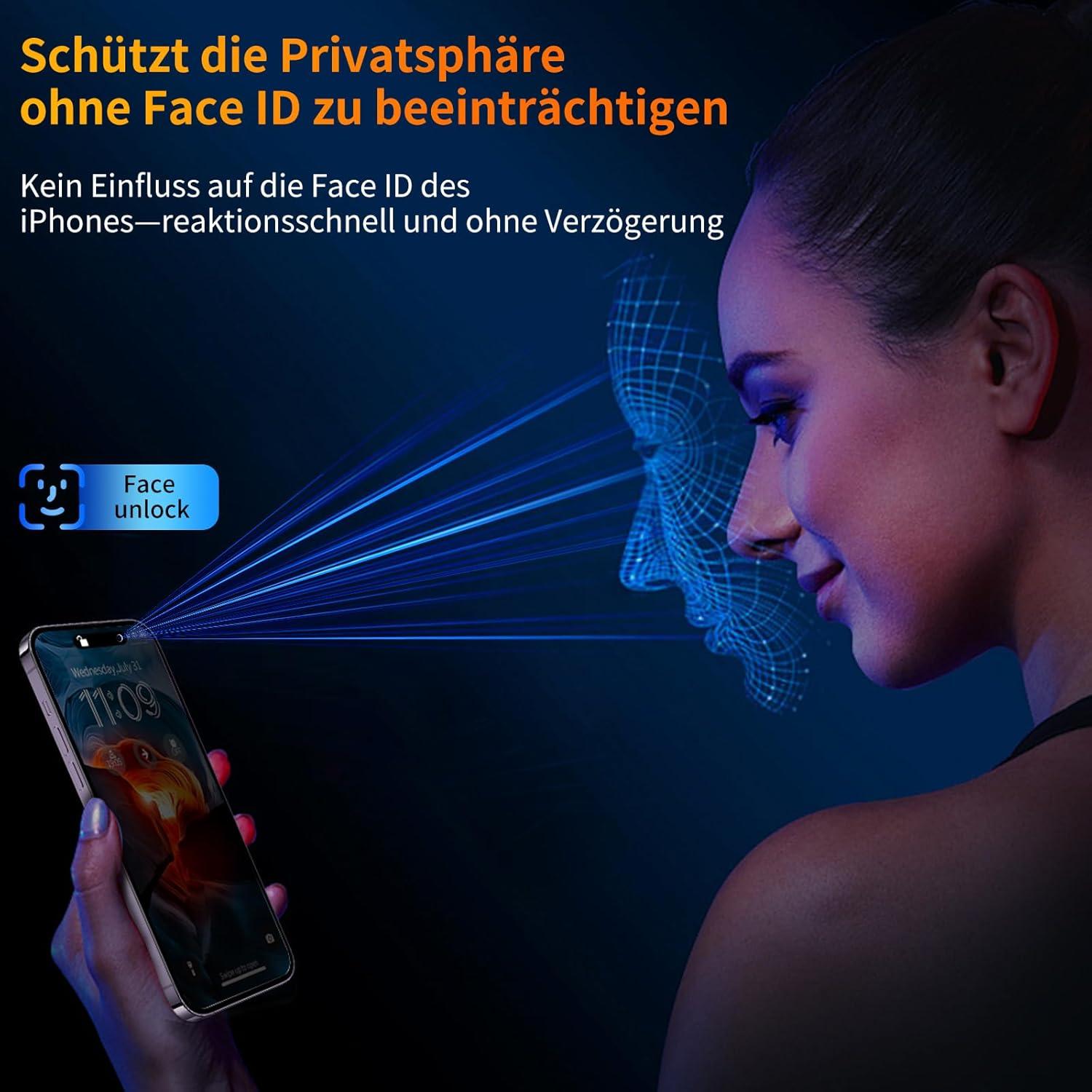 Sichtschutz Panzerglas iPhone 15/14 Pro/16 25° Anti-Spionage 9H+ 2er