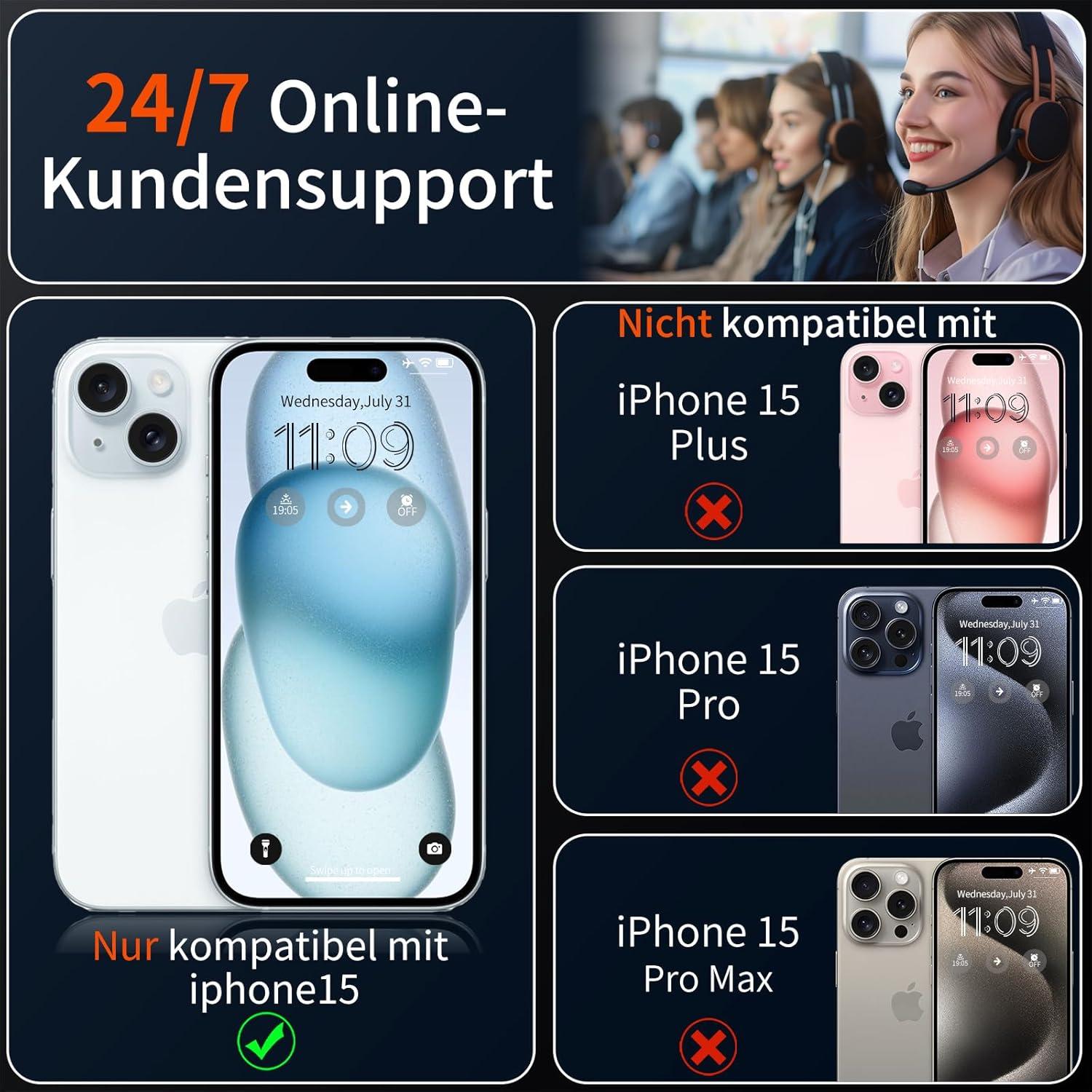 Panzerglas Schutzglas 9H für iPhone 15/14 Pro/16 6,1'', 2er