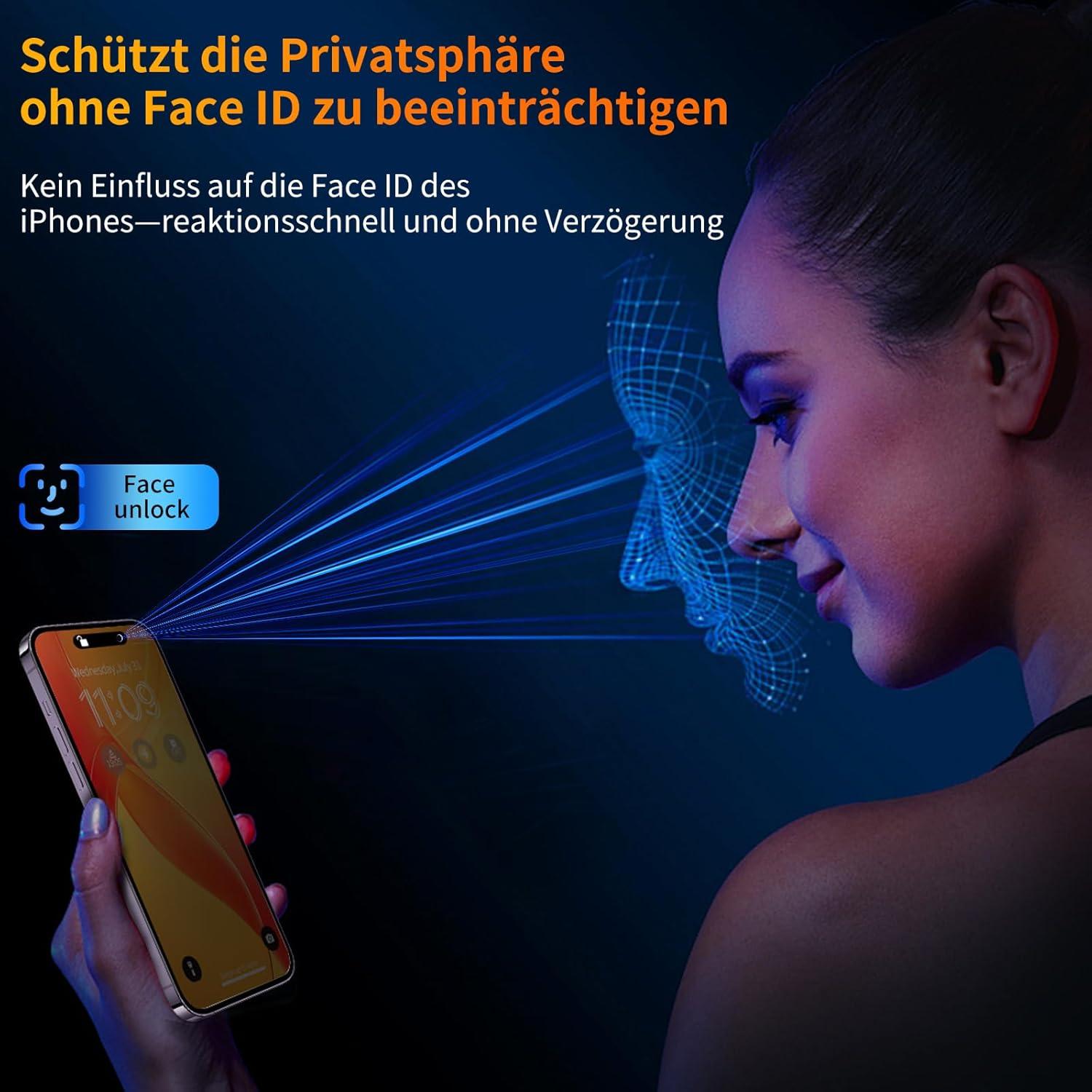 Sichtschutz Panzerglas iPhone 15 Pro 6,1 Zoll 25° Anti-Spionage 9H 2