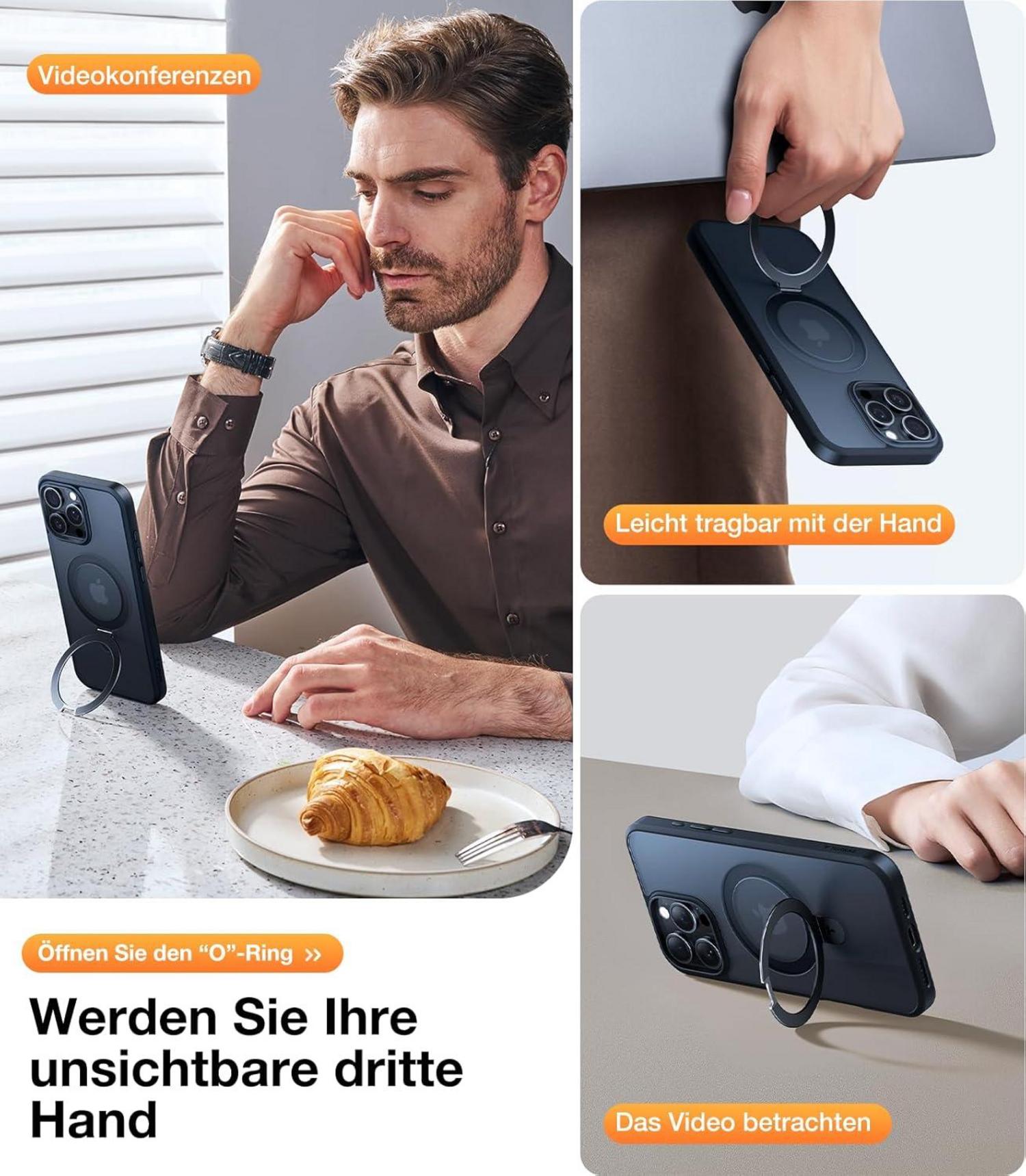 TORRAS Ostand Hülle für iPhone 16 Pro Max mit MagSafe Schwarz Magnetisch Stark Schutz