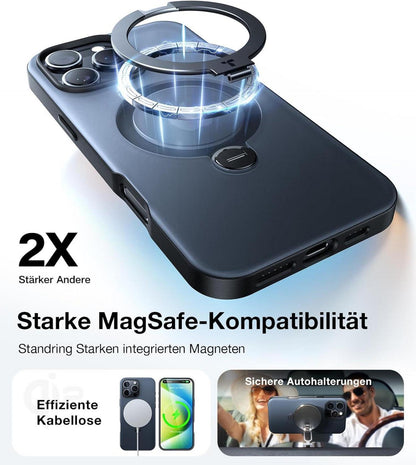 TORRAS iPhone 16 Pro Hülle: Militärschutz, Magnetisch, 360° Spin, Matt Schwarz