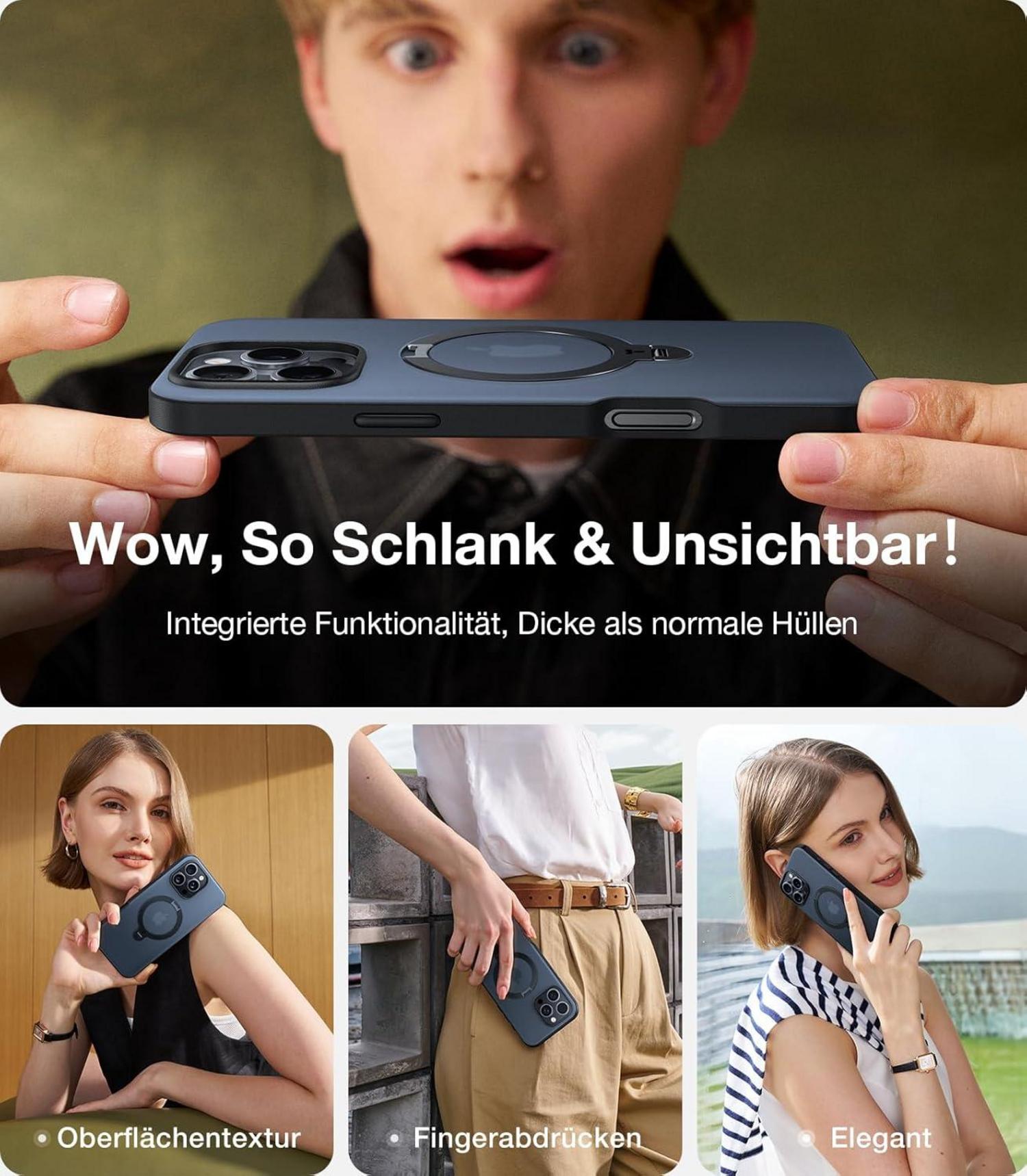 360° Ostand Spin iPhone 16 Pro Hülle Magsafe Militärschutz Matt