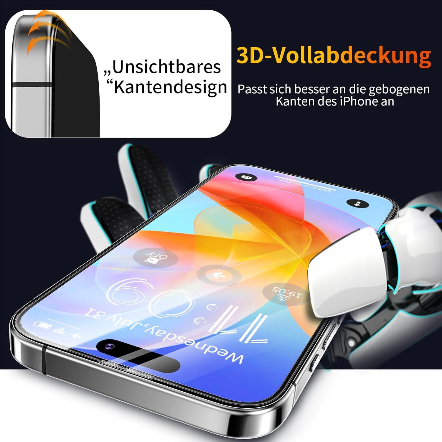 Panzer Schutzglas für iPhone 15 14 16 Plus 9H+ 2er Pack Transparent