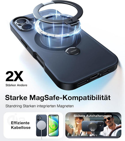 TORRAS 360° Ostand Spin iPhone 16 Hülle Magsafe Zertifizierter Militärschutz Schwarz Matt