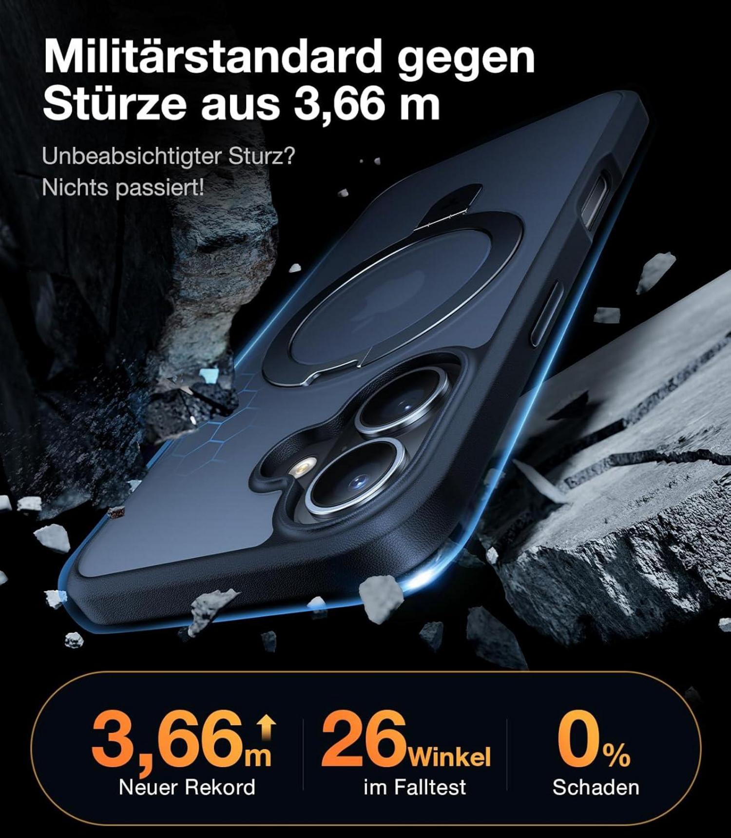 Handyhülle Ostand MagSafe iPhone 16 Militärischer Schutz Schwarz