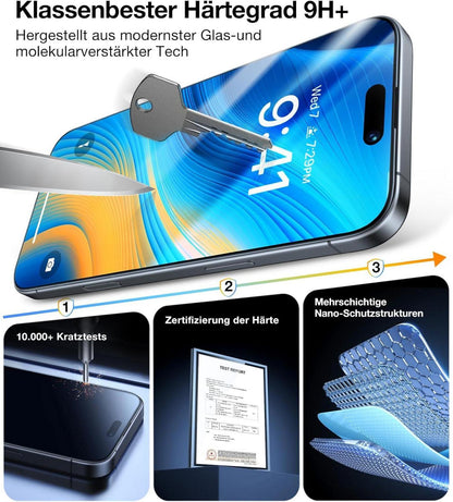 TORRAS iPhone 16 Pro Panzerglas Schutzfolie 9H Glas Full Screen 2 Stück