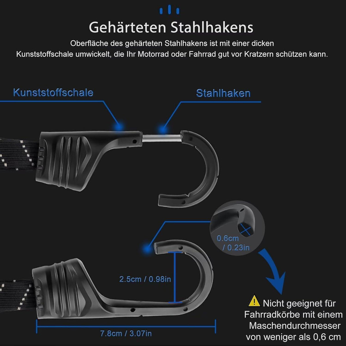 2x Gepäckspanner mit Haken – 60cm Kurzspanngurte für Motorrad & Fahrrad