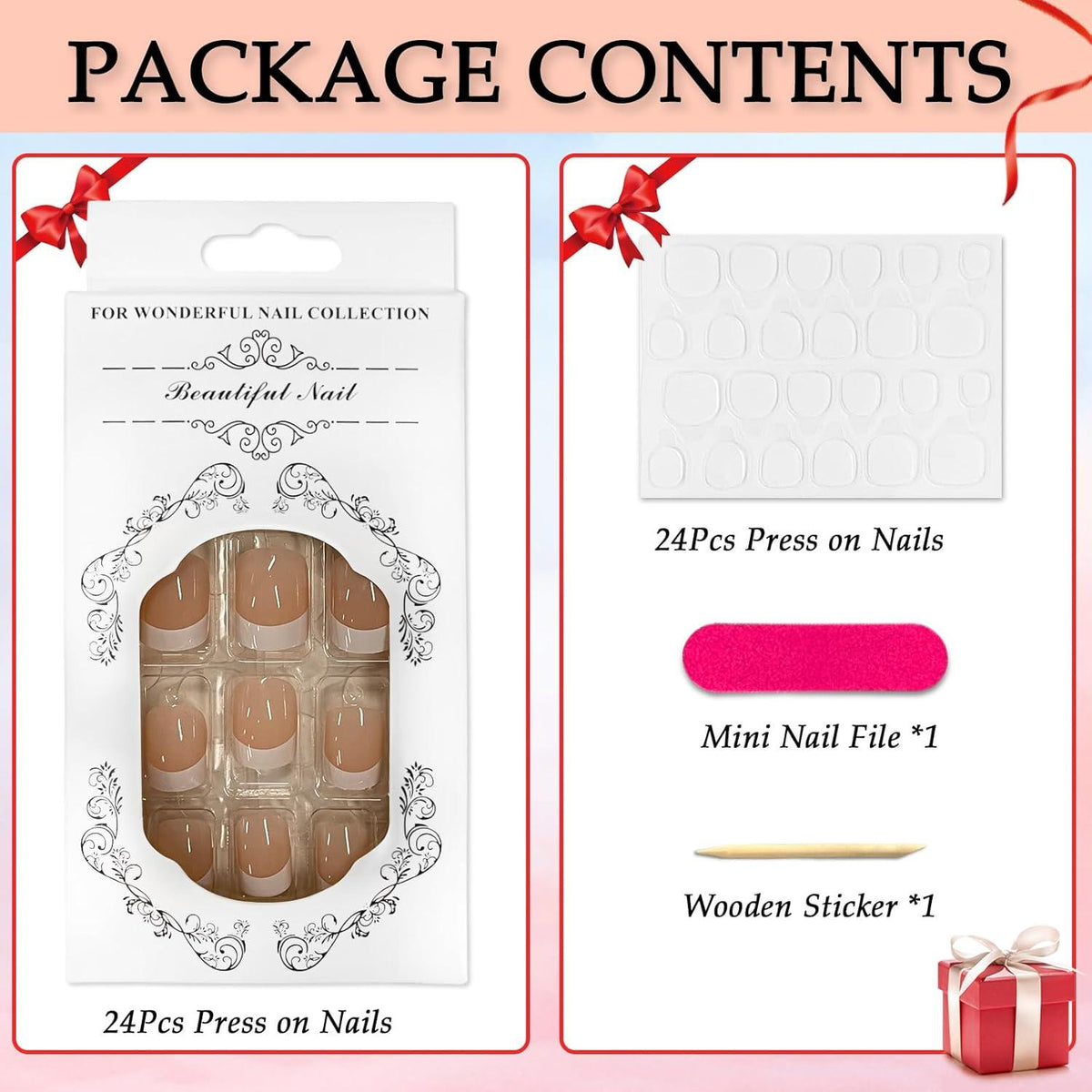 24 Stück Square Nude Press on Nails Full Cover Glossy Fake Nails