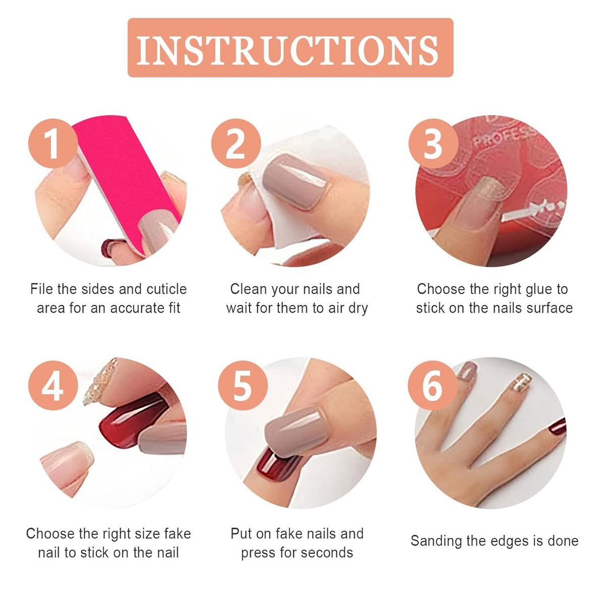 24 Stück Press on Nails Nude Französische Weiß Kurz Glossy Square