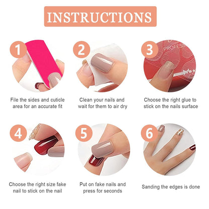 24 Stück Press on Nails Nude Französische Weiß Kurz Glossy Square