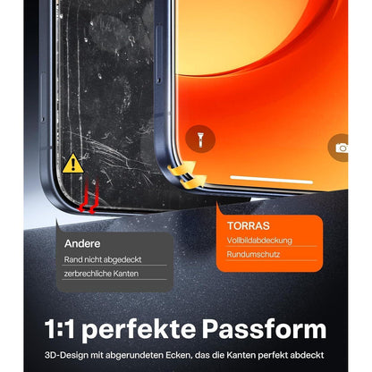TORRAS iPhone 16 Pro Max Panzerglas Schutzfolie 9H Full