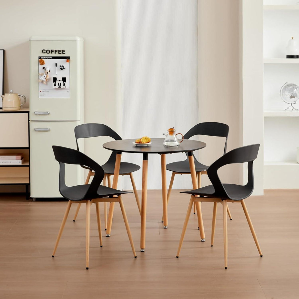 Nordischer Esszimmerstuhl Set 4er – Schwarz & Holz, Modern & Bequem