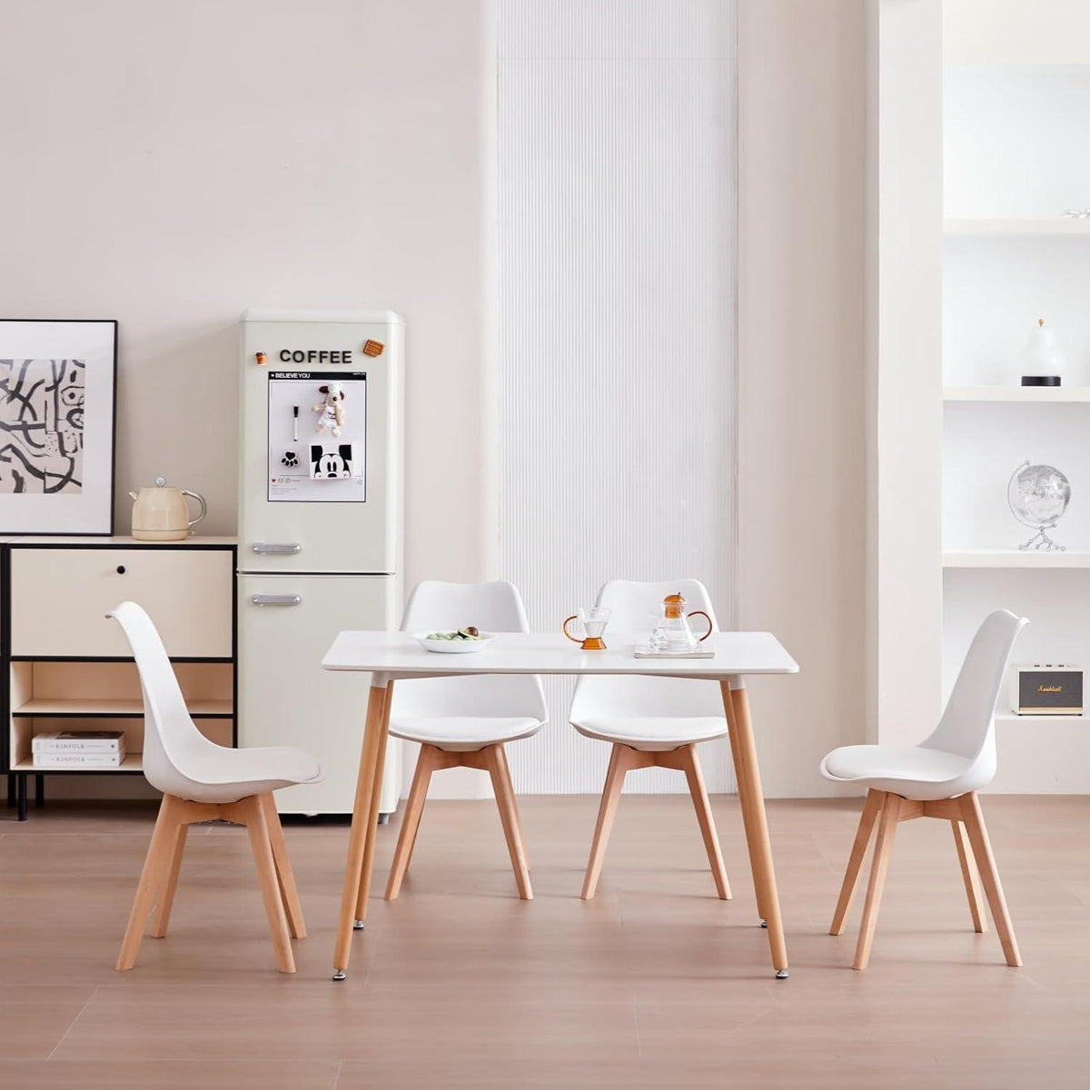 6er-Set Esszimmerstühle Nordic Weiß – Massivholz Buche