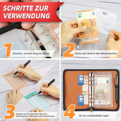 Upgrade Budget Planner mit Reißverschluss und 8 Sparchallenges - Budgetplaner Deutsch Startset - Finanzplaner Haushaltsbuch - Cash Stuffing - A6