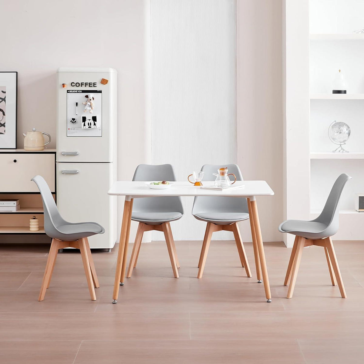 2er-Set Esszimmerstühle Grau – Nordischer Stil mit Buche Beinen
