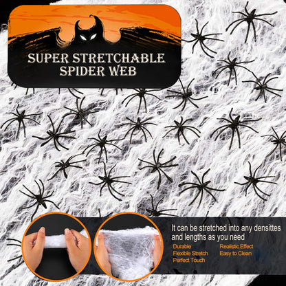 Halloween Spinnennetz Dekoration 160g mit 30 künstlichen Spinnen