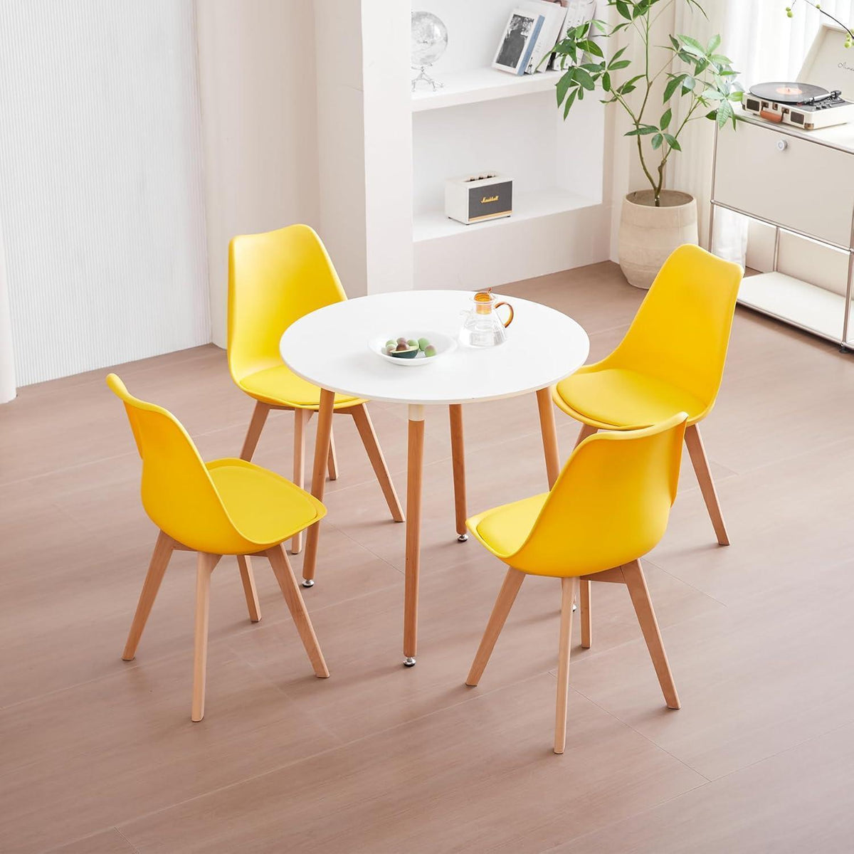 6er Set Esszimmerstühle Modern Gelb mit Buchenbeinen