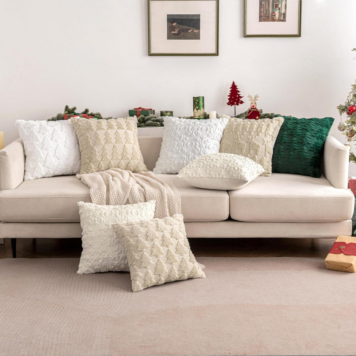 Weihnachtliche Kissenbezüge 2er Set 45x45 cm, Beige