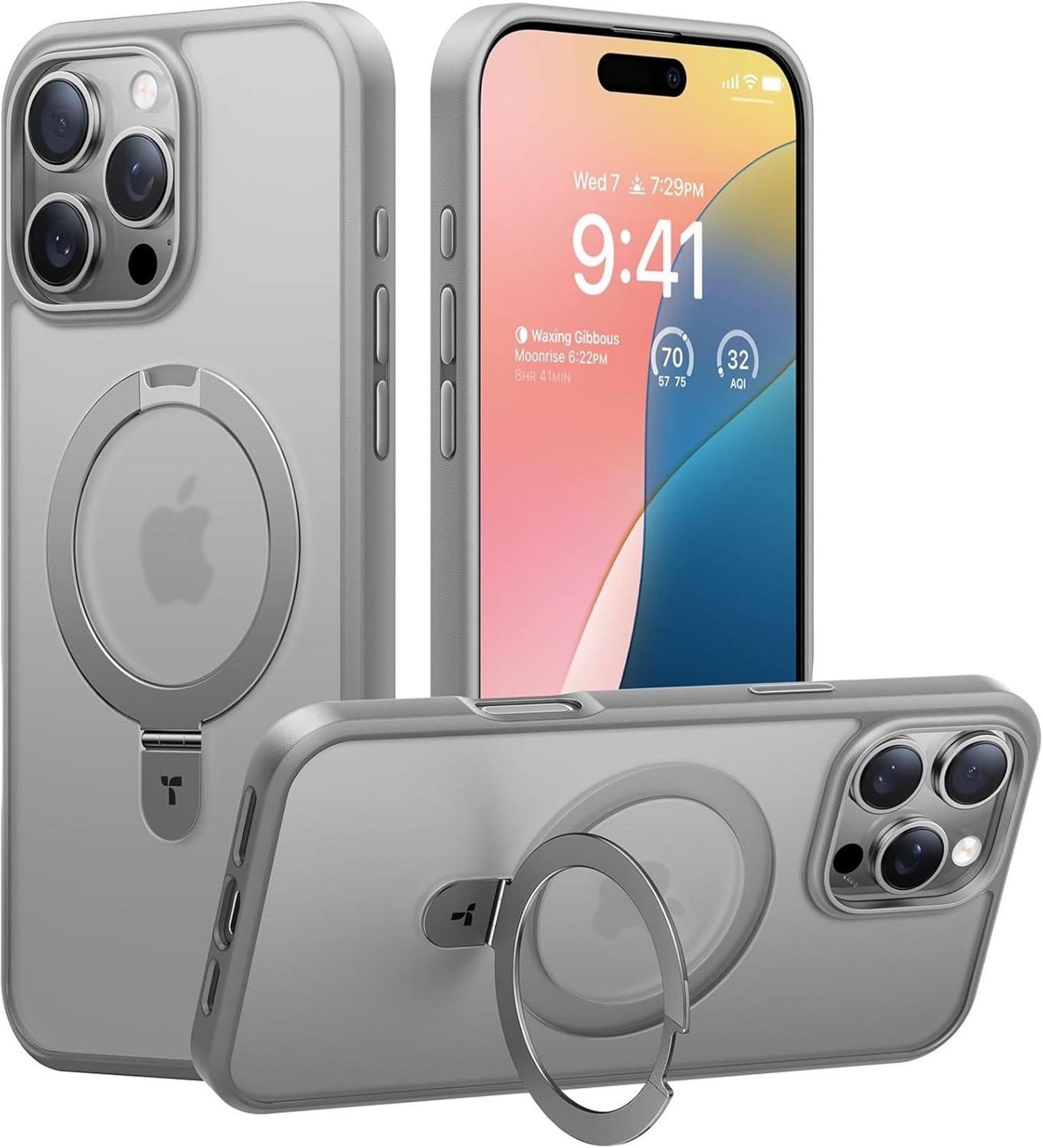 iPhone 16 Pro Max Hülle MagSafe Militärischer Schutz Grey Ostand