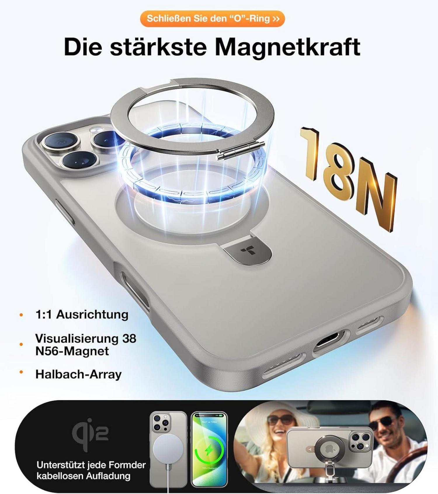 iPhone 16 Pro Max Hülle MagSafe Militärischer Schutz Grey Ostand