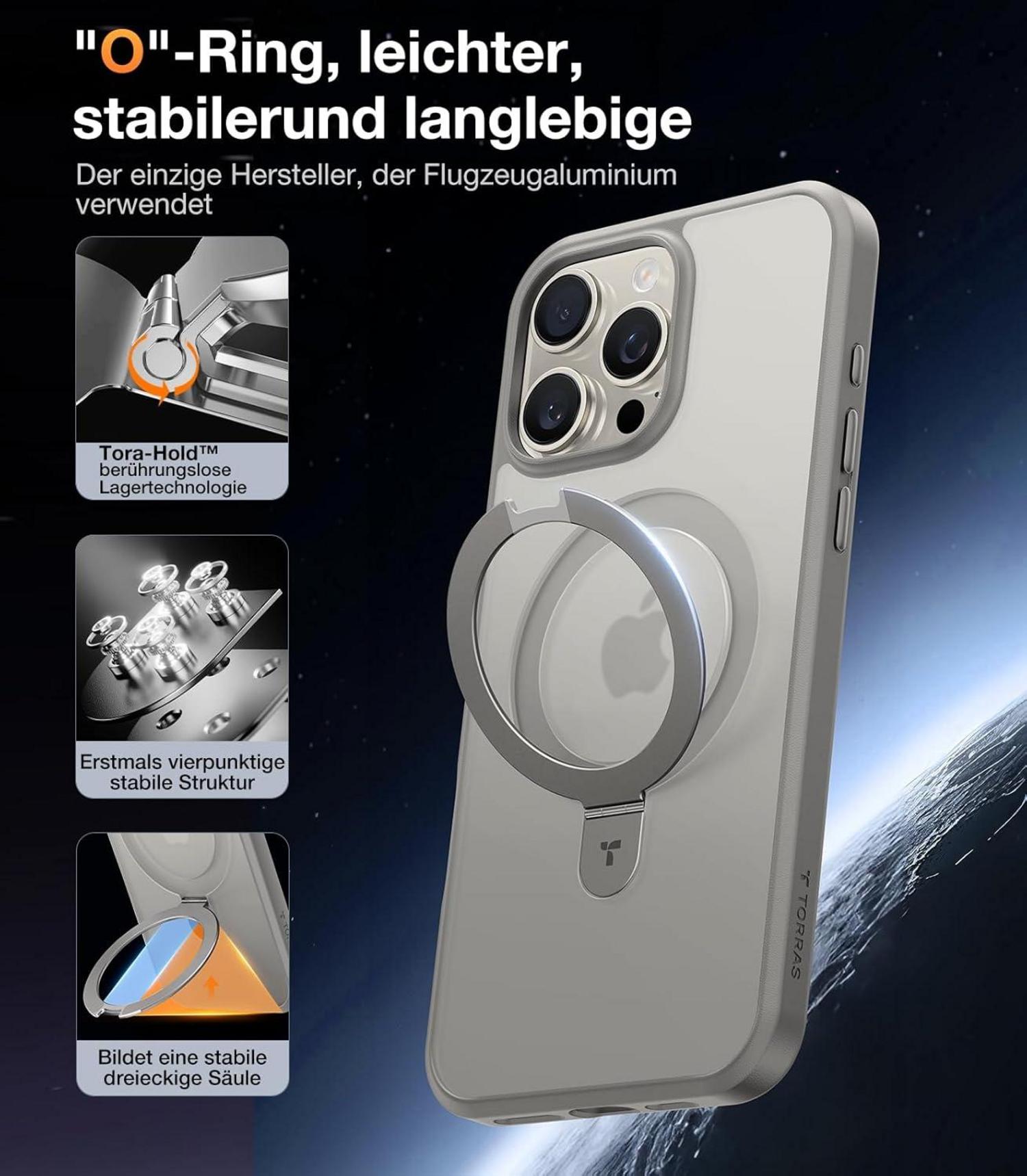 TORRAS Ostand MagSafe iPhone 16 Pro Max Hülle Militärschutz Grau
