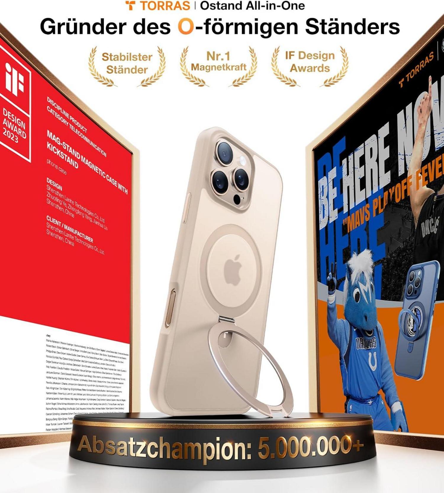 iPhone 16 Pro Hülle MagSafe Schutz Militär Magnetständer Gold