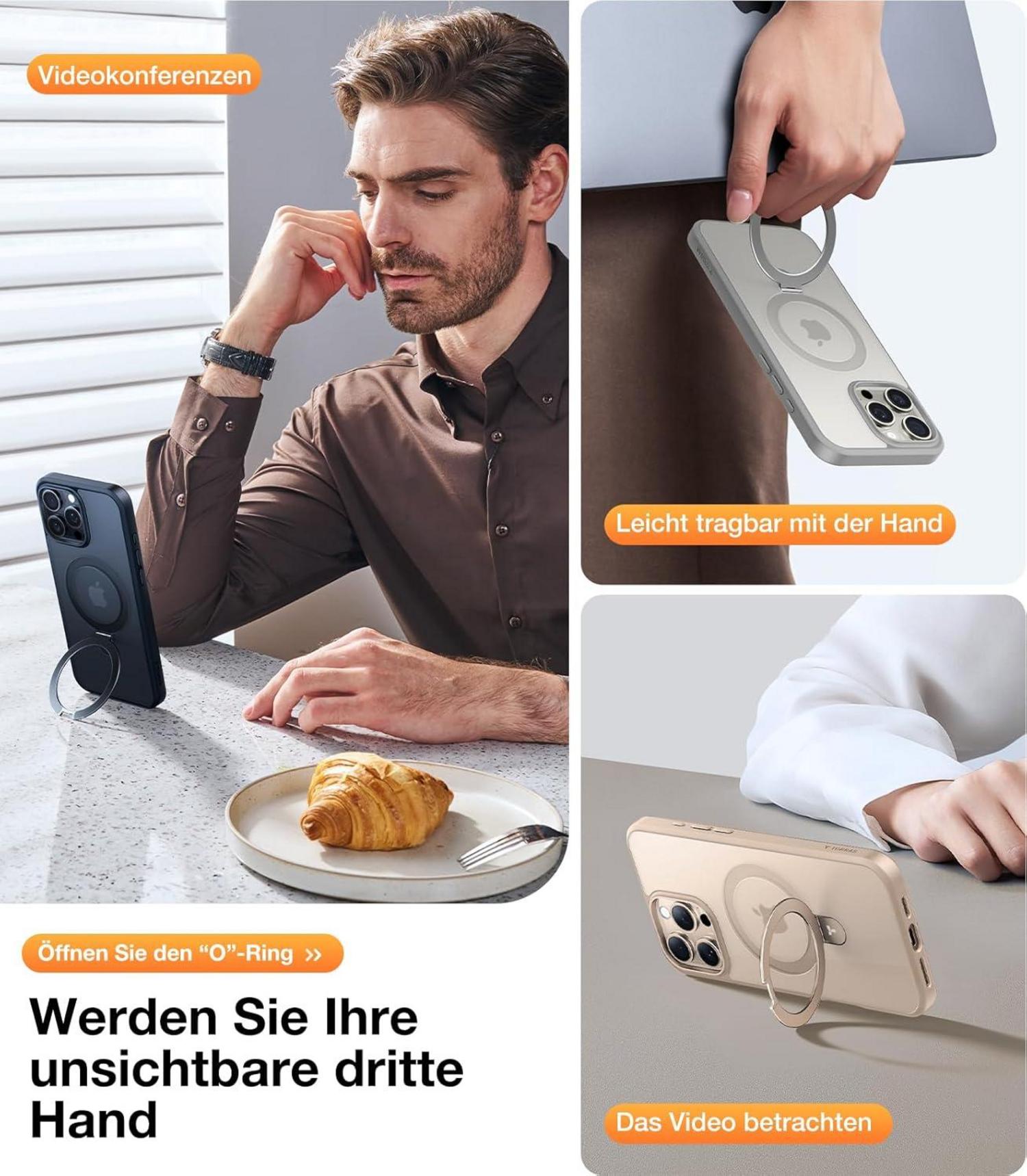 TORRAS Ostand iPhone 16 Pro Hülle MagSafe Militärischer Schutz Gold-Roségold