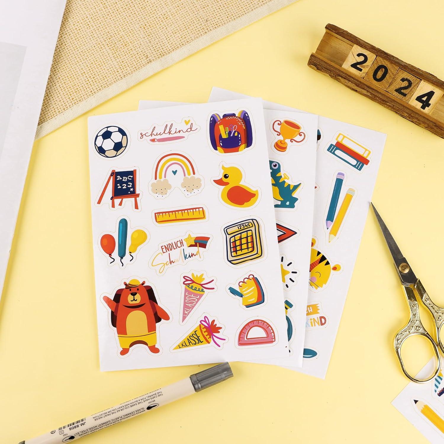 Aufkleber Einschulung Schultüte Geschenkidee DIY Basteln Papierset