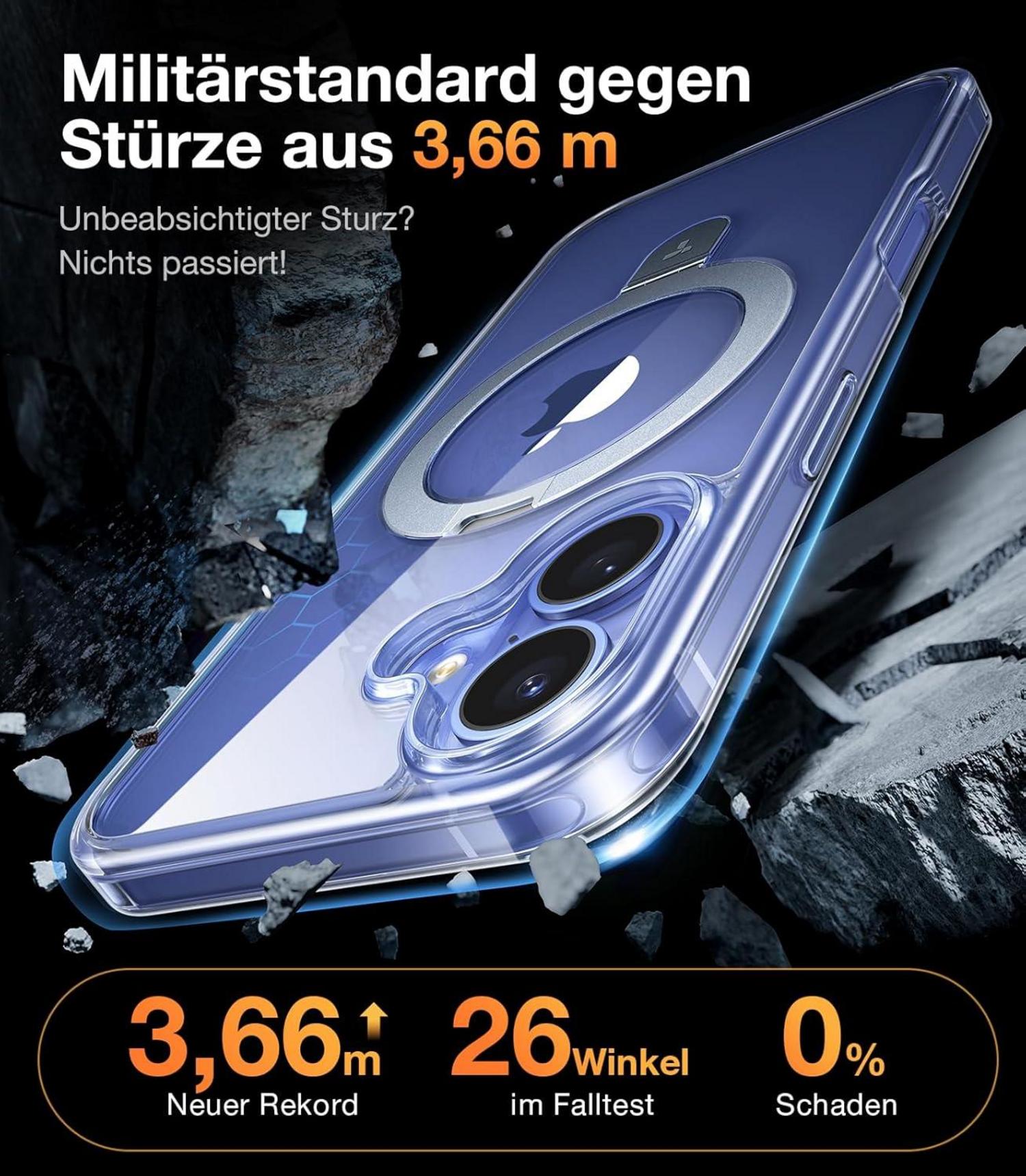 iPhone 16 Hülle MagSafe Transparent Case Ständer Magnet militärischer