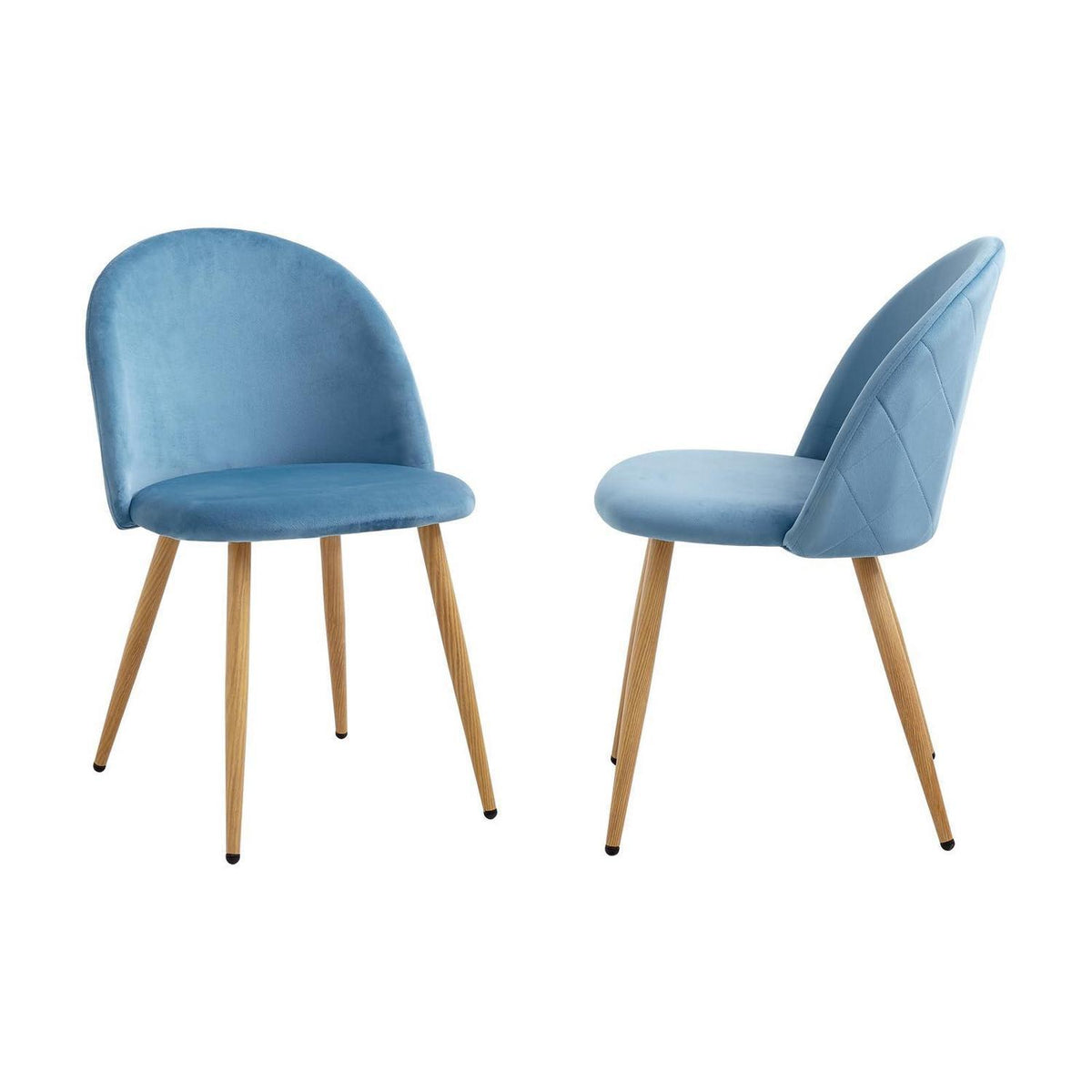 2 Esszimmerstühle Samt, Metallbeine, verstellbare Füße – Blau