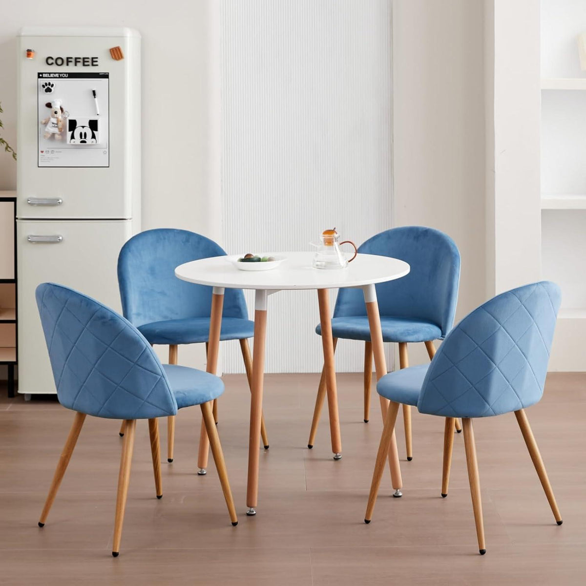 2 Esszimmerstühle Samt, Metallbeine, verstellbare Füße – Blau