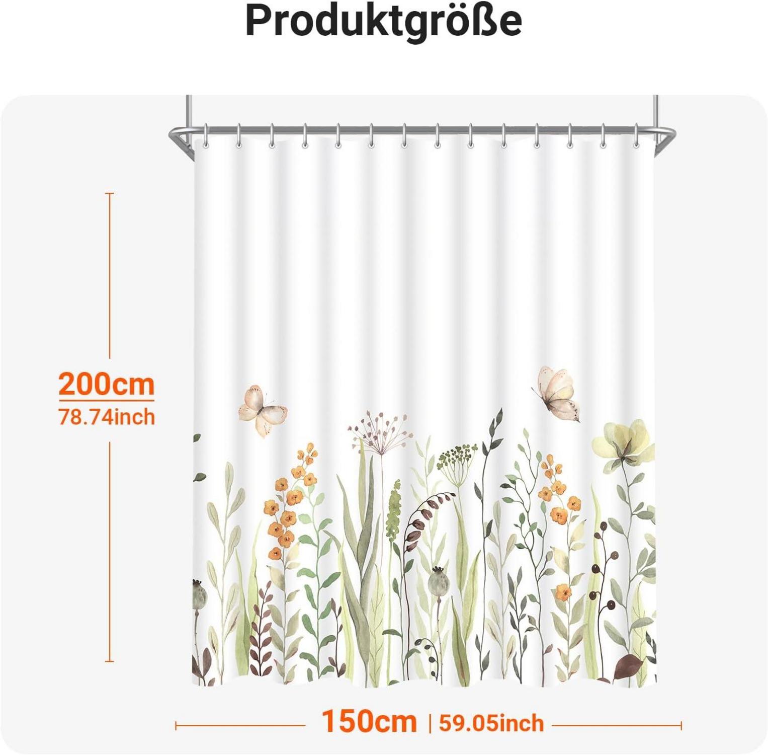 Duschvorhang 150x200cm Schmetterling Blumen Wasserabweisend & Waschbar