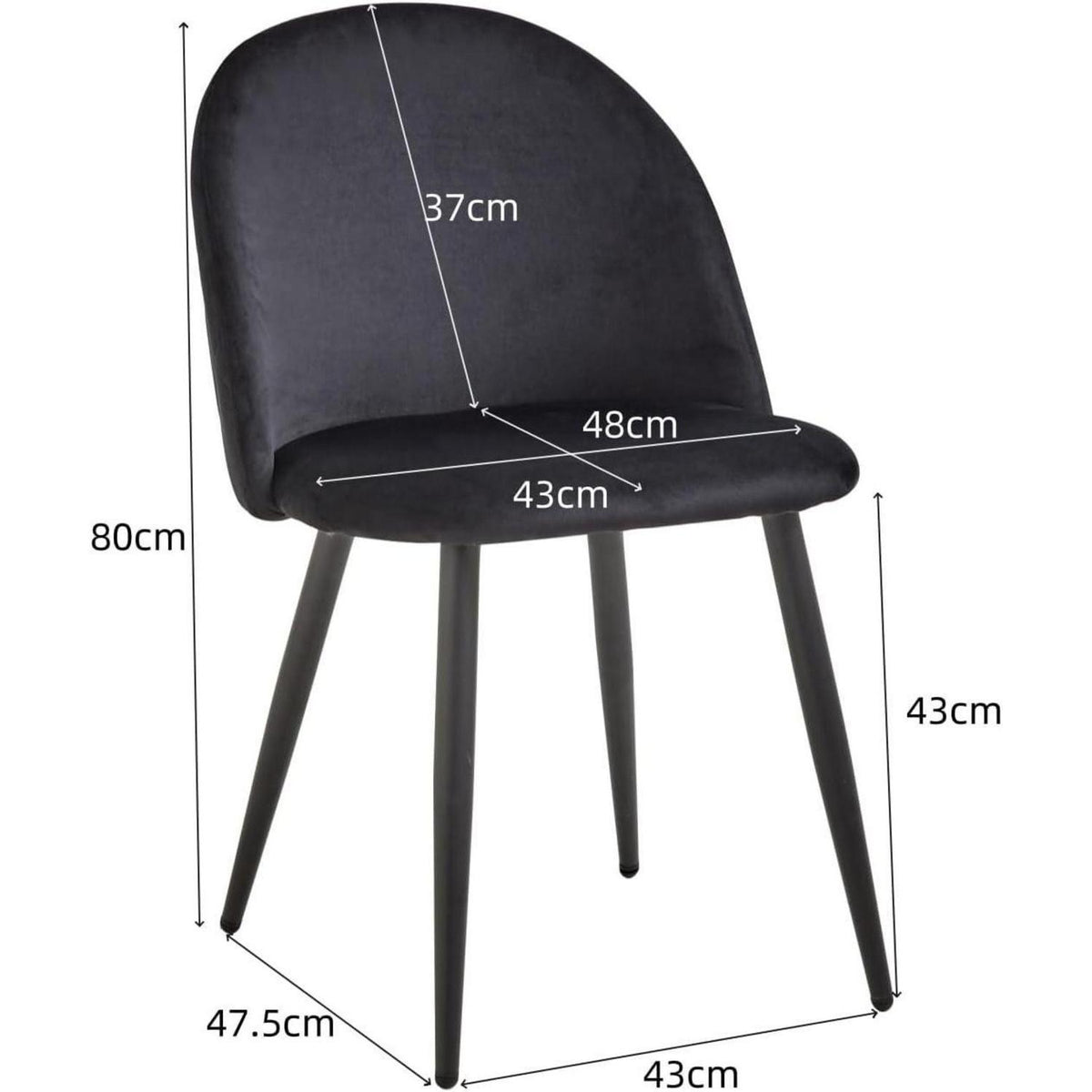 4er Set Samt Esszimmerstühle mit Metallbeinen Schwarz