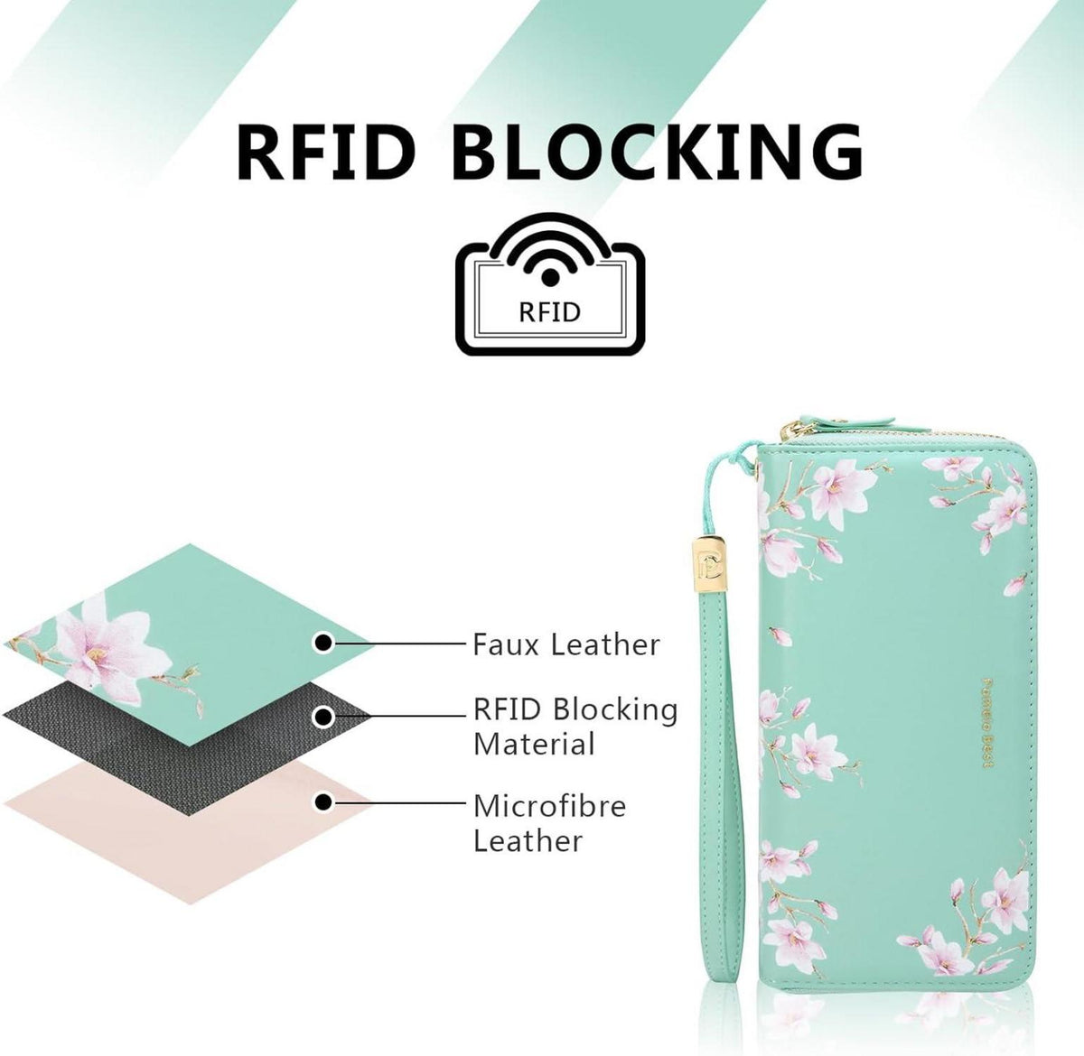 Damen Geldbörse mit RFID-Blockierung und vielen Fächern Blumen Prägung