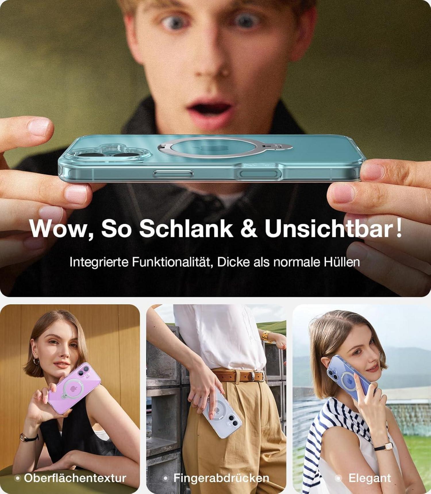 360° Ostand Spin Magsafe Hülle iPhone 16 Militärschutz Diamant-Klar